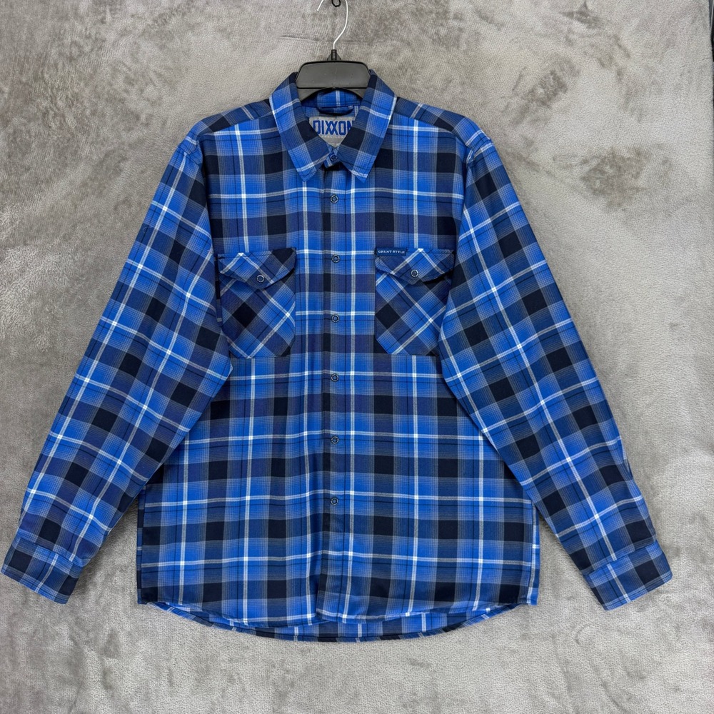 Dixxon Flannel Co Grunt Style Men L Blue Defender Plaid D-Tech Button Up Shirt